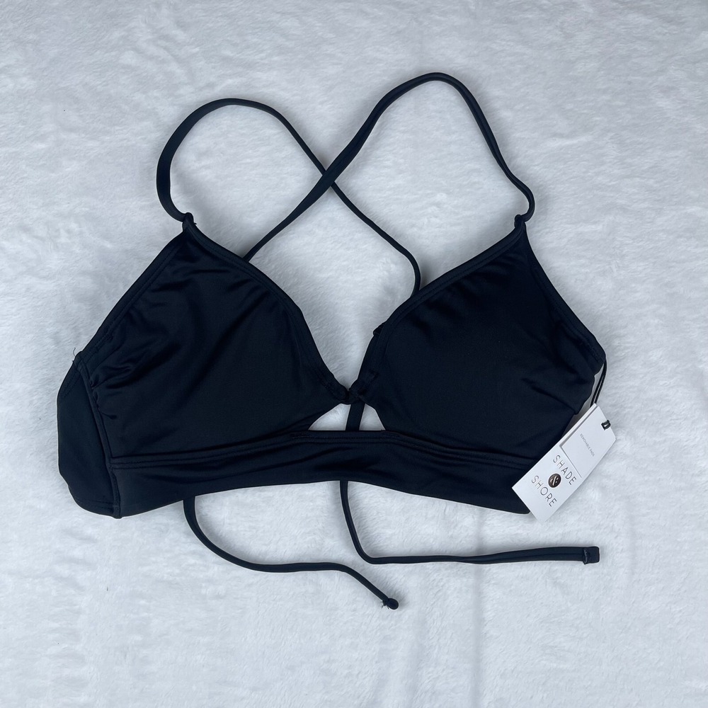 Shade &‎ Shore Bikini Top Women's 36B Black Longline Keyhole Removeable Pads